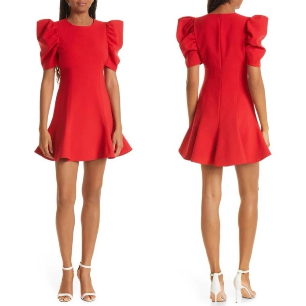 Likely Alia Dress Fit & Flare Puff Sleeve Mini in Scarlet Red Sz 8 NWT New